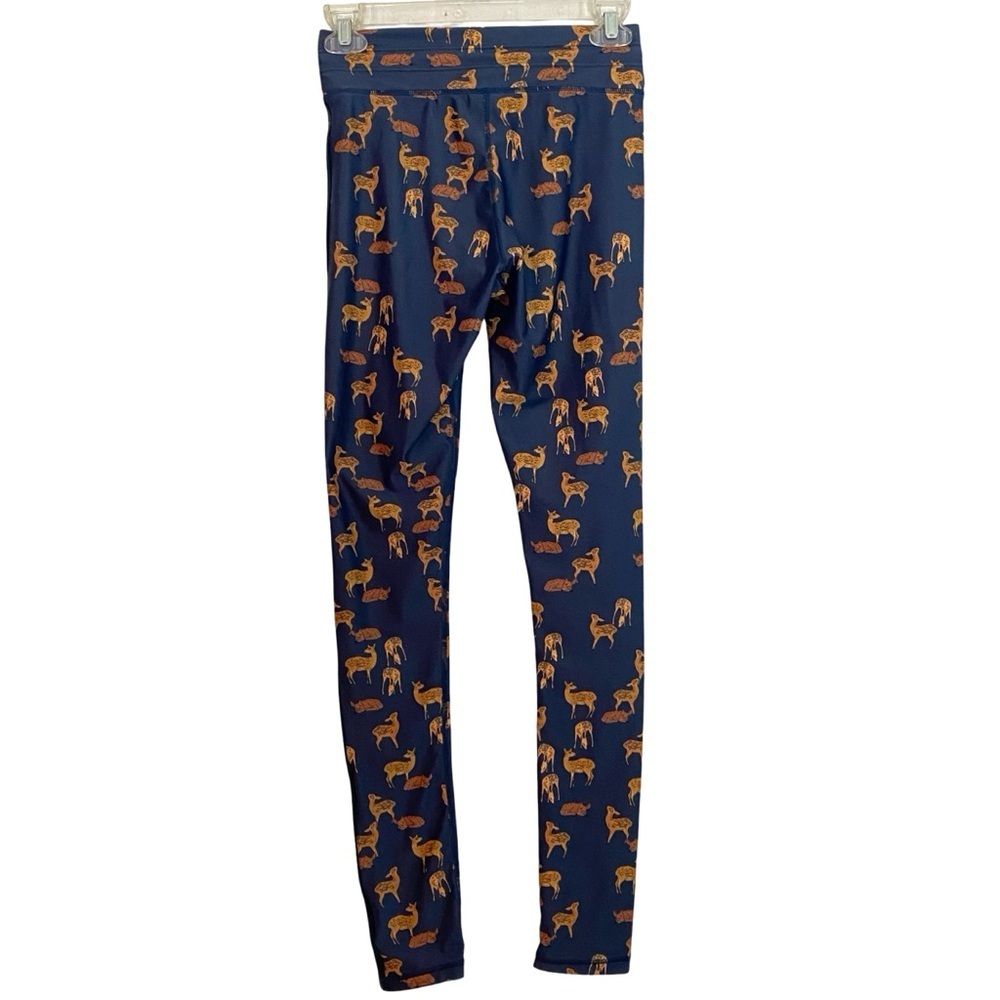 The Upside Deer Print Yoga Pants Leggings Womens Size Small Fawn Blue Drawstring - Picture 2 of 10